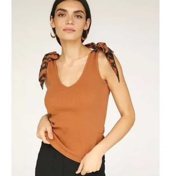 Anthropologie Tops - Anthropologie Rust Tie-Shoulder Ribbed Tank